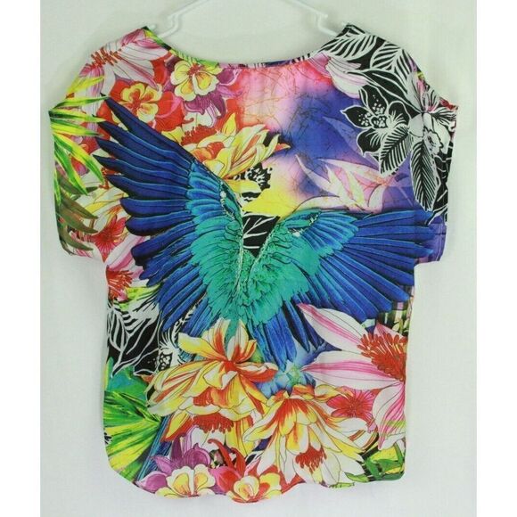 Boston Proper Artsy Blouse Top Butterfly Colorful Cap Sleeve Womens Size 2 - Picture 3 of 5